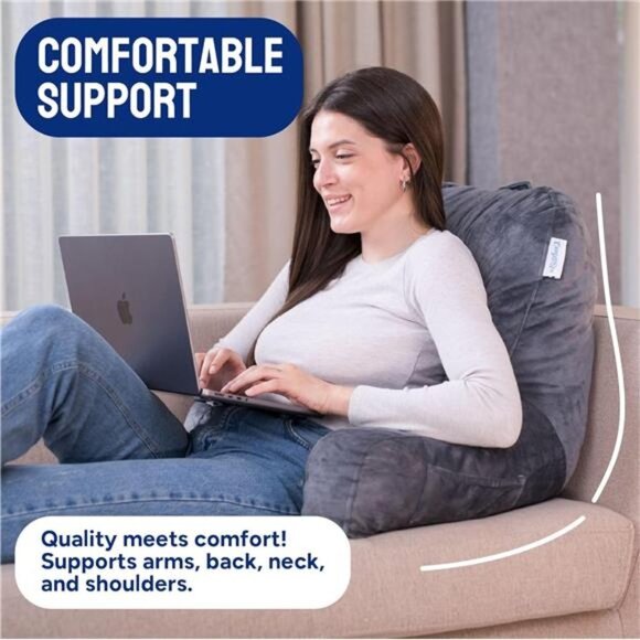 Reading Pillow for Bed Adult Size, Back Rest Pillow with Arms,Pockets & Washable - Picture 4 of 7